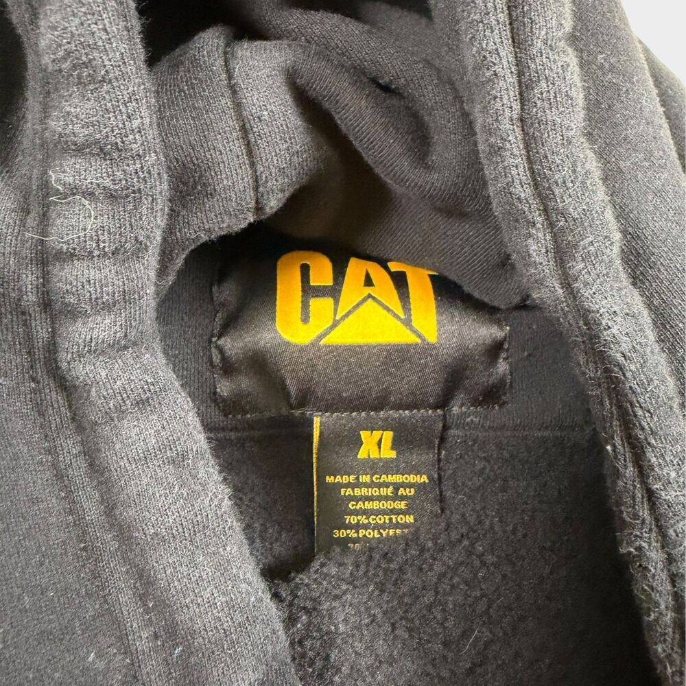 Caterpillar CAT Hoodie Men XL Black Yellow Embroidered Logo Workwear Sweatshirt - Picture 10 of 11